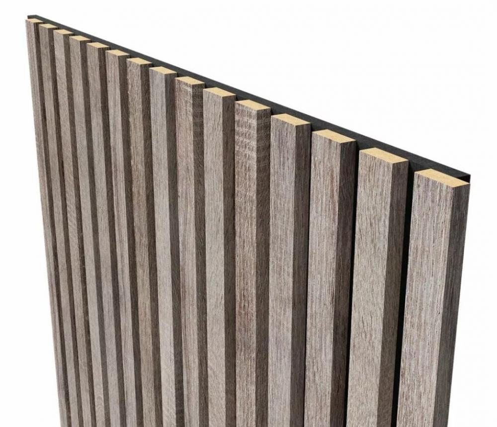 Акустическая панель, черный войлок, 2750х600х19мм, рейки МДФ дуб Дымчатый